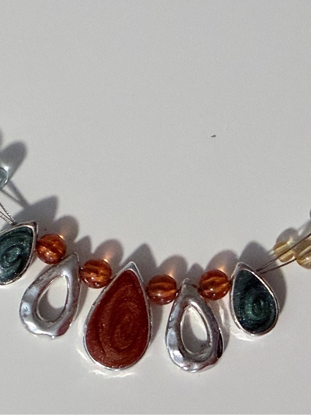 Teardrop Pendant Necklace in Brown, Green & Silver
